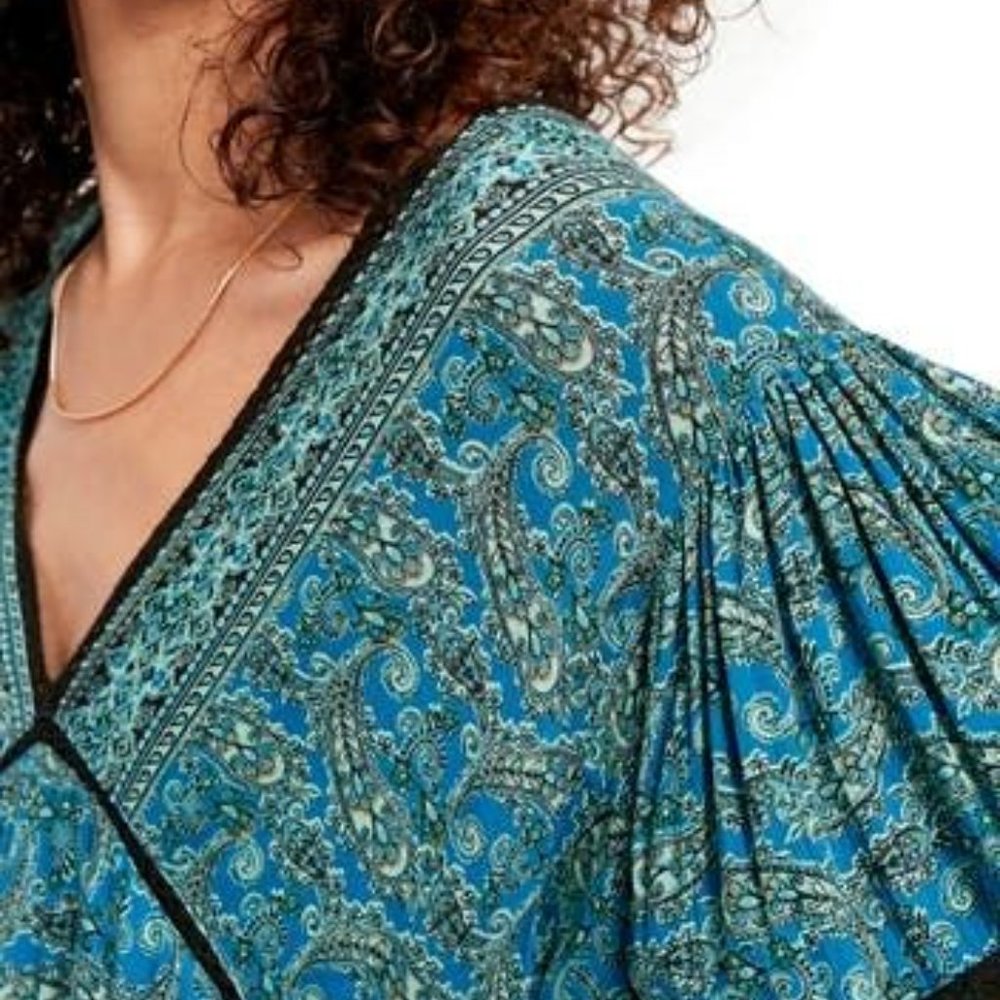 Free People Luna Scarf Print Lace Trim Tunic - Picture 4 of 7